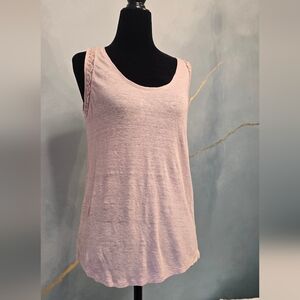 100% Linen Soft Pink Sleeveless Camisole Tank Top Lace Trim S